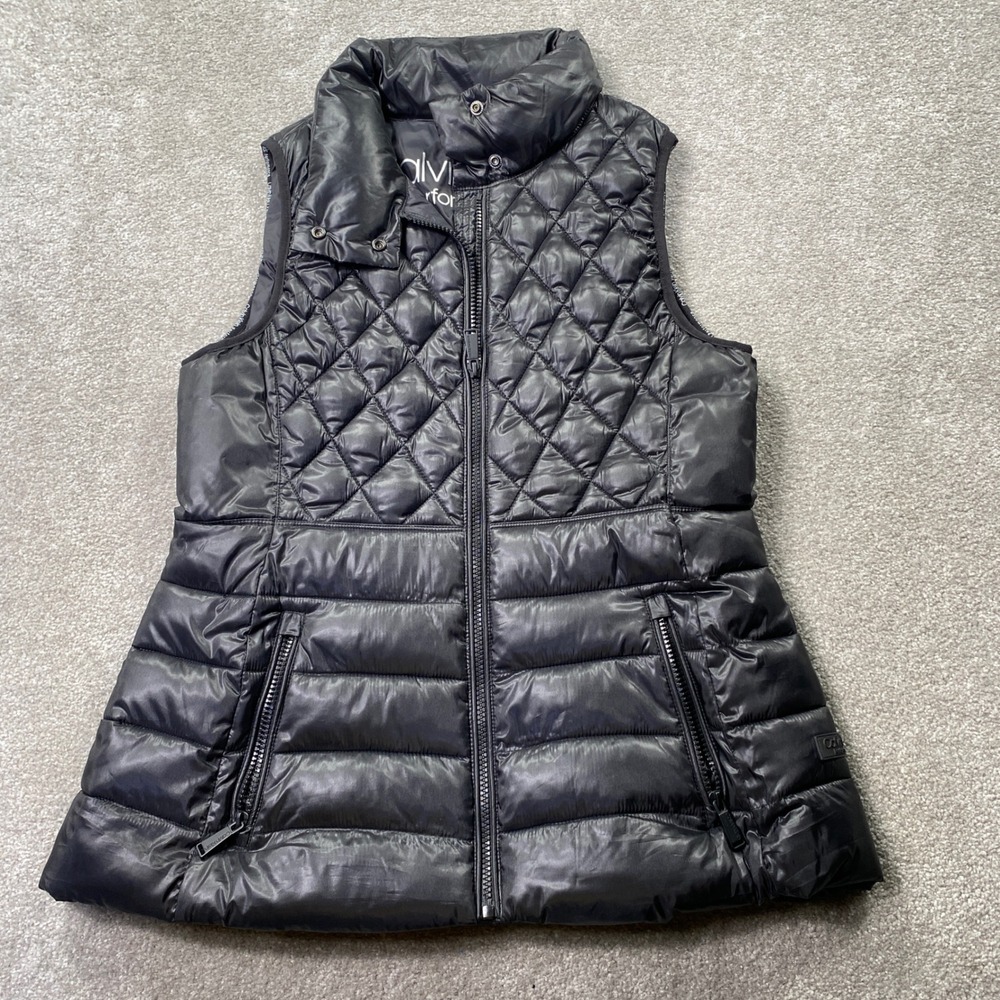 Calvin Klein Performance Puffer Vest Womens Medium Black Quilted Water Repellent